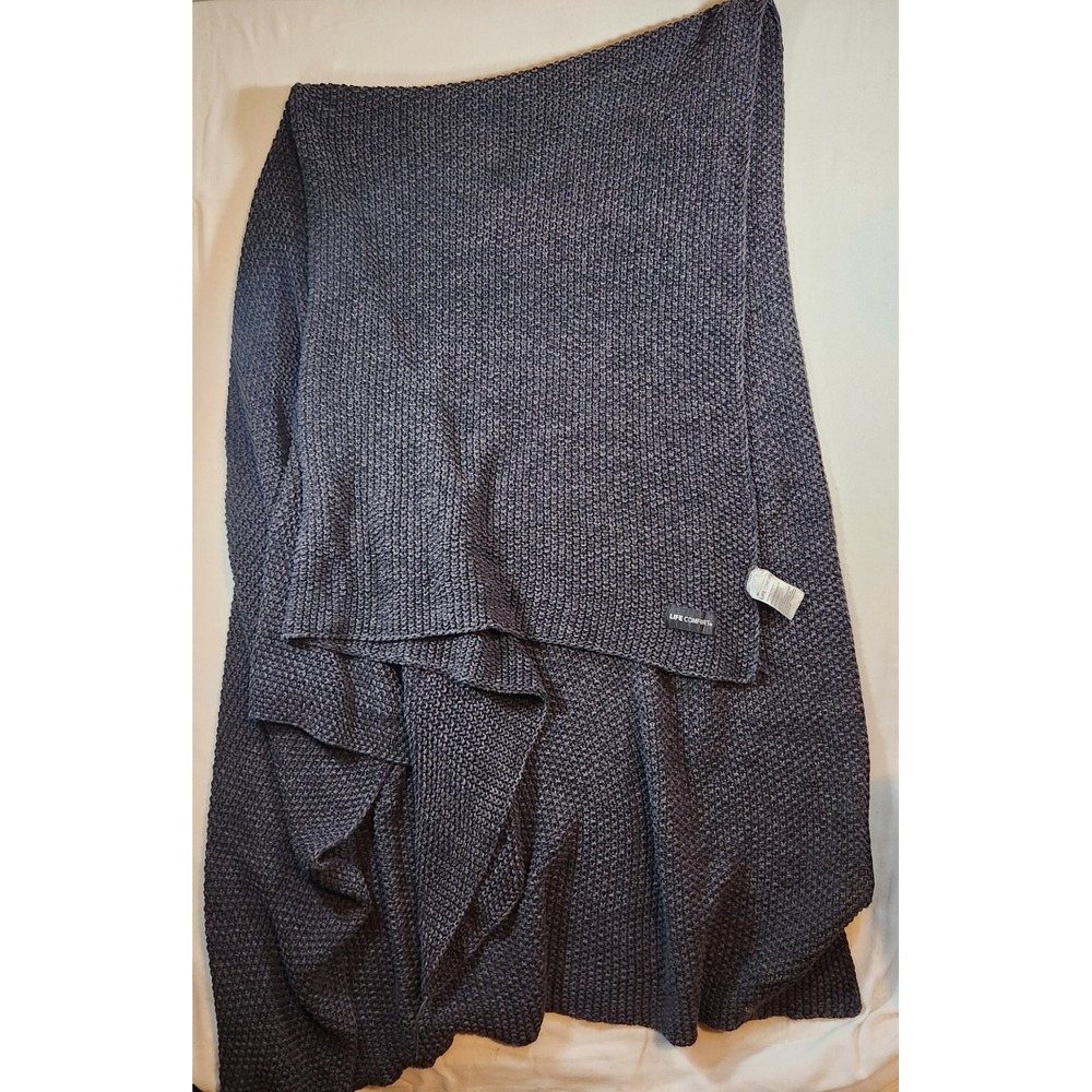 Life Comfort Charcoal Gray 100% Cotton Chunky Knit Throw Blanket 82x54
